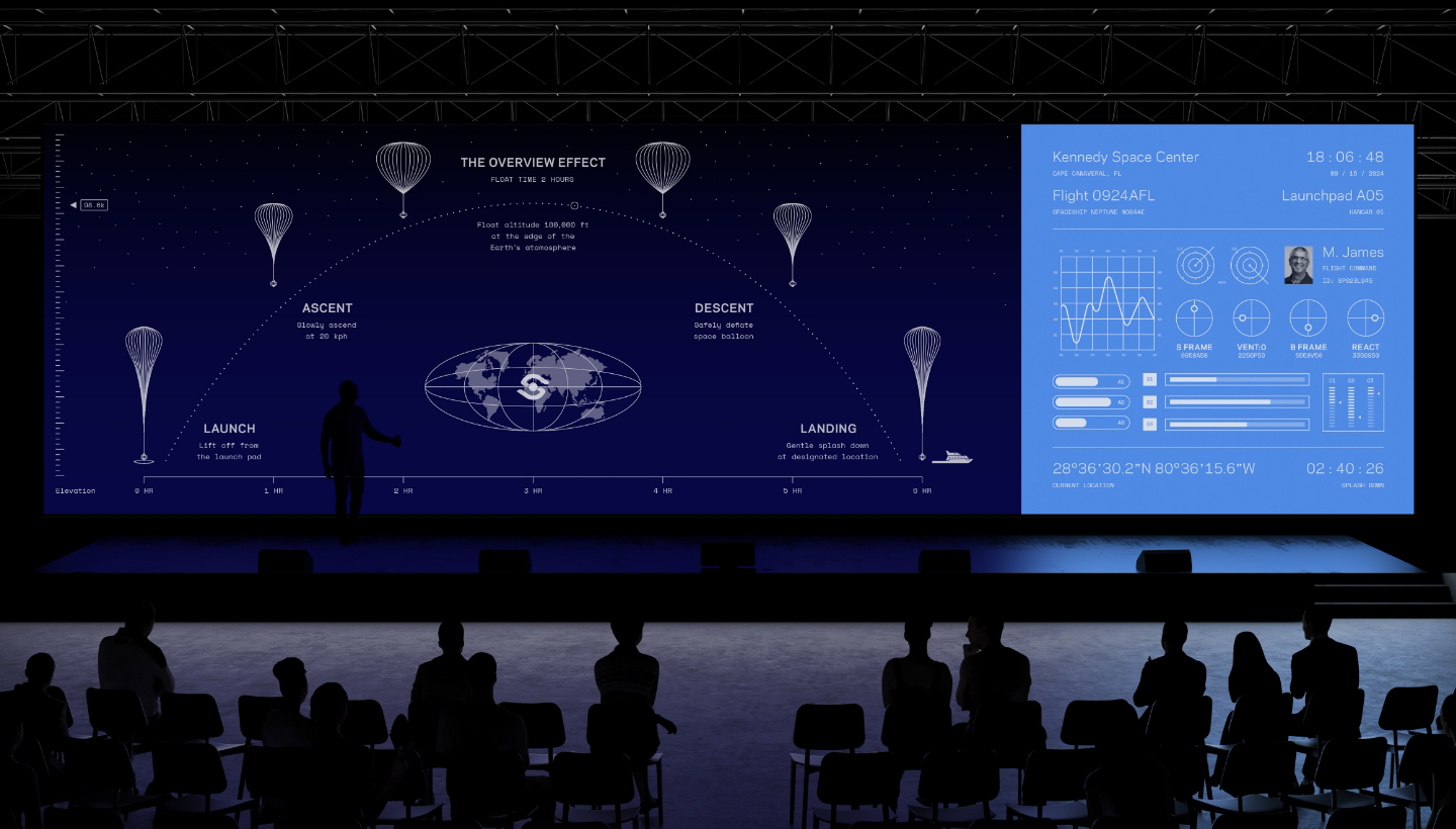 @Glasshoff Design - Presenter showcasing the command center and presenting the in-flight data