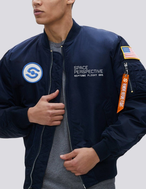 Embroidered Space Perspective MA-1 Bomber Flight Jacket with Logo Patch