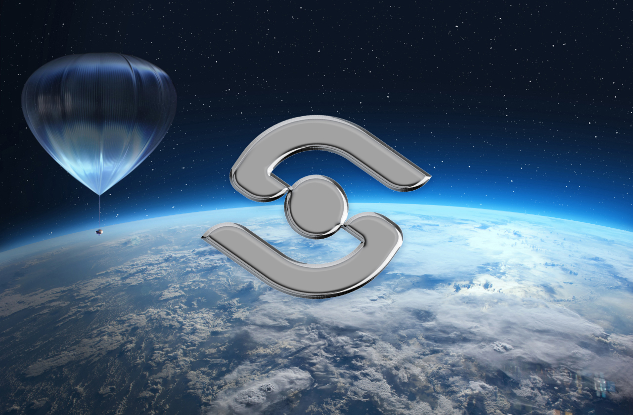©Glasshoff Design - Chromatic Space Perspective Logo over image of Earth's Atmosphere and Space Balloon