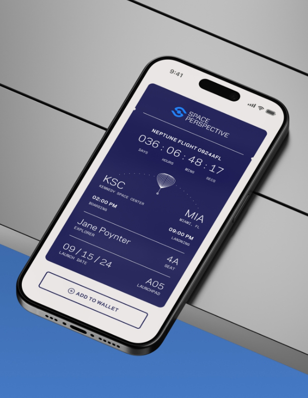 Space Perspective iphone ticket app digital design