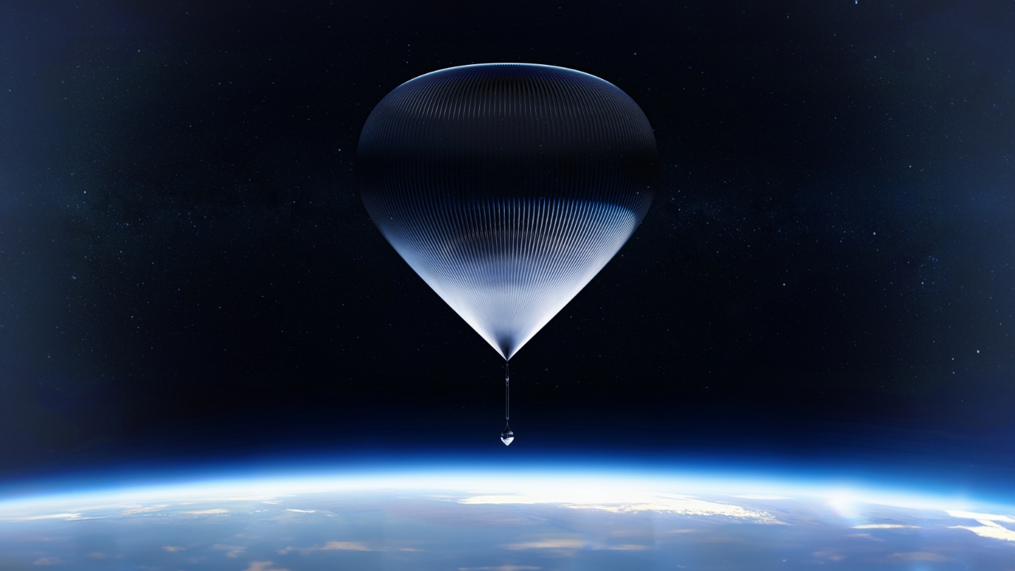 Space Perspective SpaceBalloon™ floating above Earth's atmosphere.