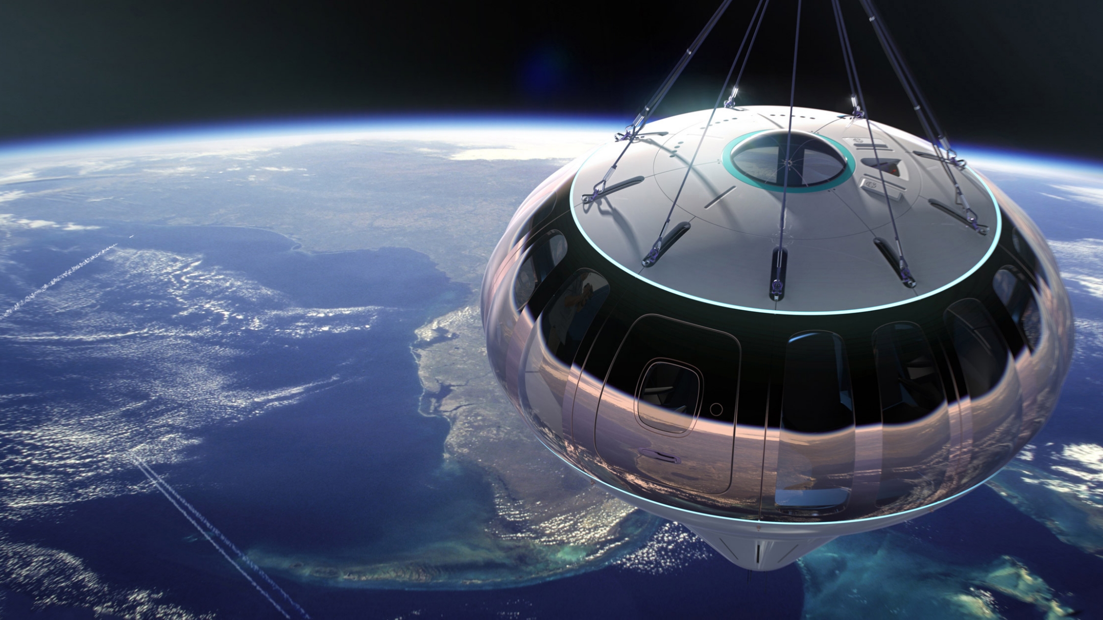 Space Perspective's Spaceship Neptune floating above earth